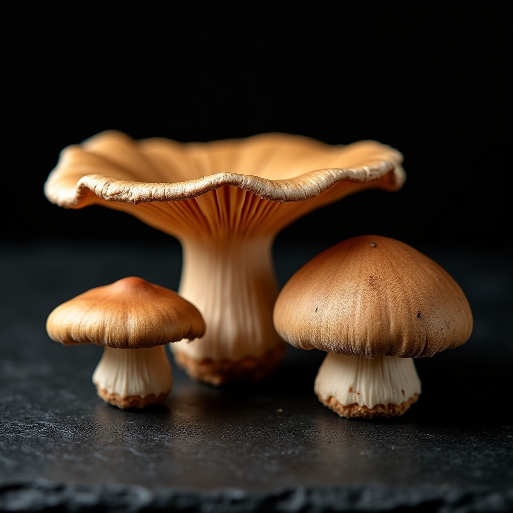 Corpi fruttiferi di shiitake maturi su tronco di quercia